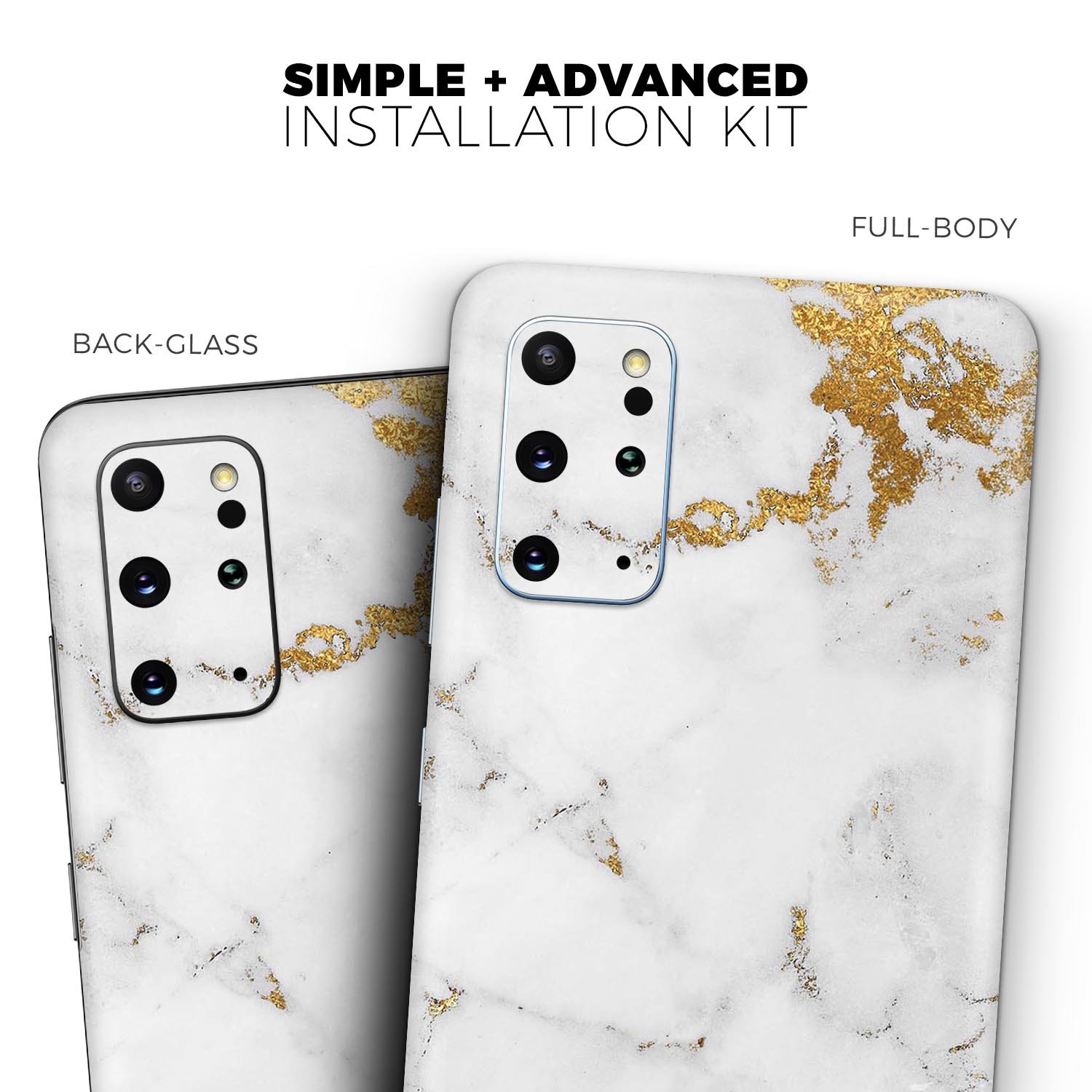 Marble and Digital Gold Foil V6 Skin-Kit for Samsung Galaxy S20, showcasing a stylish design with a premium vinyl finish.